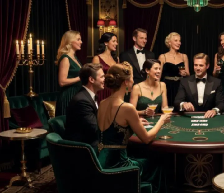 Blackjackový stůl v atmosférickém světle během tematického večera