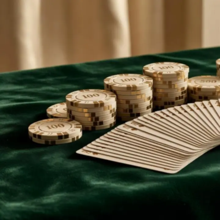 Detail herních žetonů a karet na elegantním stole