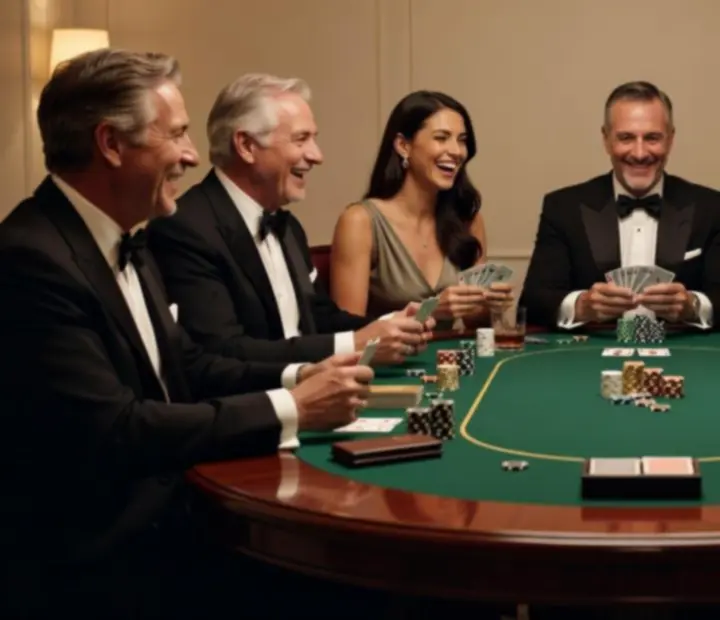 Hosté u elegantního pokerového stolu se žetony během soukromé oslavy